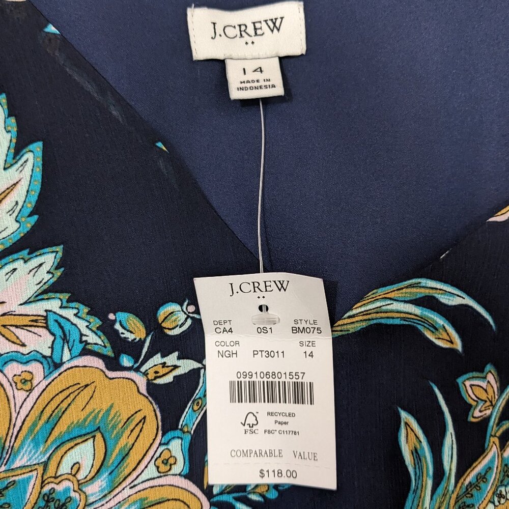 NWT J. Crew Womens Navy Blue Long Sleeve Tiered Hem Floral Dress Size 14 - Picture 15 of 15